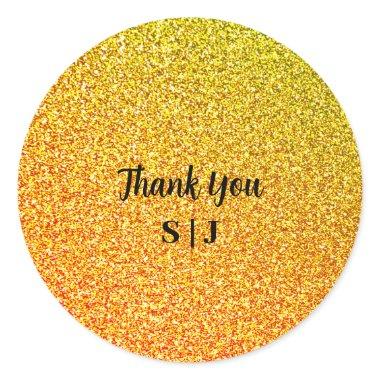 Glittery Gold Sparkle Wedding Monograms Thank You Classic Round Sticker