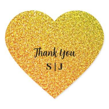 Glittery Gold Sparkle Wedding Monograms Thank You Heart Sticker