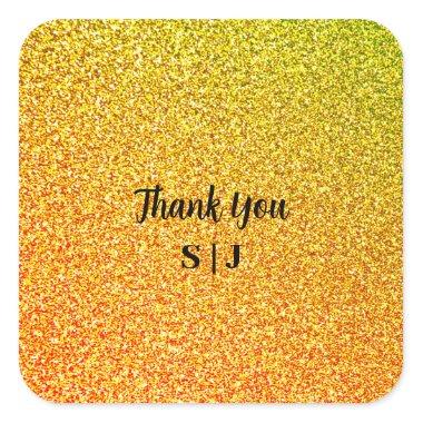 Glittery Gold Sparkle Wedding Monograms Thank You Square Sticker