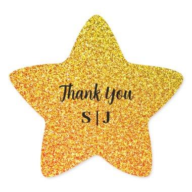 Glittery Gold Sparkle Wedding Monograms Thank You Star Sticker