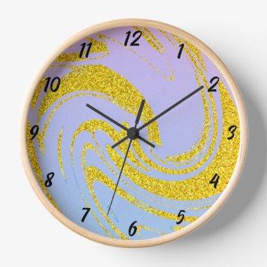 Glittery Gold Wave Pattern Pink Purple Ombre Cute Clock