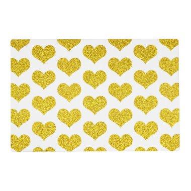 Glittery Golden Heart Patterns Weddings Birthdays Placemat