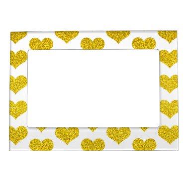 Glittery Golden Heart Patterns Weddings Cute Gift Magnetic Frame