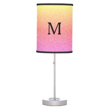 Glittery Pink Ombre Black Monogram Initials Gift Table Lamp