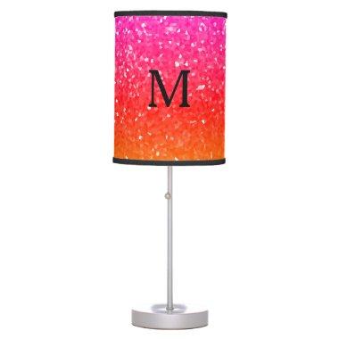 Glittery Pink Ombre Monogram Initials Gift Favor Table Lamp