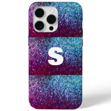 Glittery Pink Purple Ombre Abstract Monogram iPhone 15 Pro Max Case