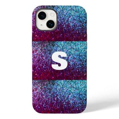 Glittery Pink Purple Ombre Abstract Monogram Case-Mate iPhone 14 Plus Case
