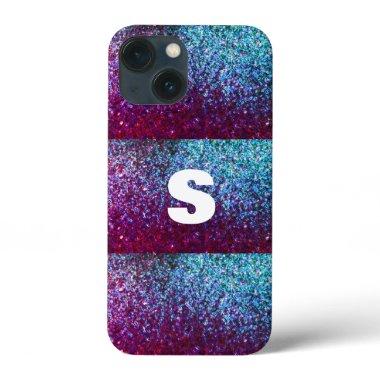 Glittery Pink Purple Ombre Abstract Monogram iPhone 13 Mini Case