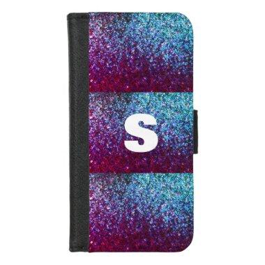 Glittery Pink Purple Ombre Abstract Monogram Gift iPhone 8/7 Wallet Case