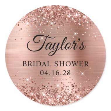 Glittery Rose Gold Foil  Classic Round Sticker