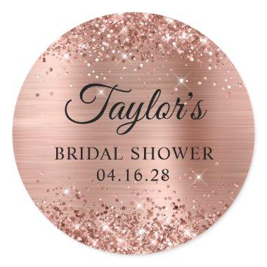 Glittery Rose Gold Foil Bridal Shower Classic Round Sticker