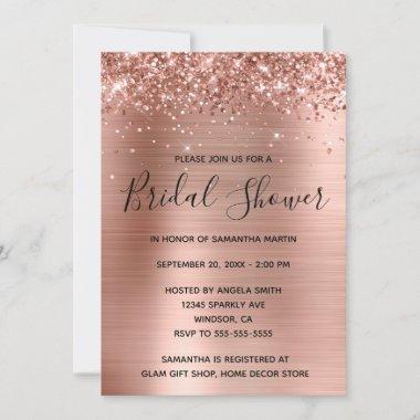 Glittery Rose Gold Foil Bridal Shower Invitations