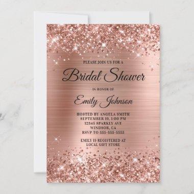 Glittery Rose Gold Foil Fancy Script Bridal Shower Invitations