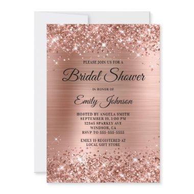 Glittery Rose Gold Foil Fancy Script Bridal Shower Invitations