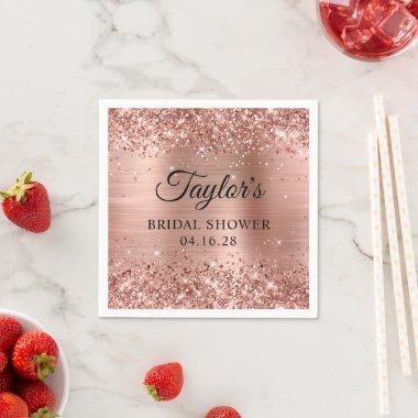 Glittery Rose Gold Foil Personalized Bridal Shower Napkins