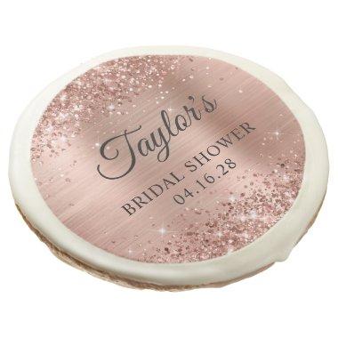 Glittery Rose Gold Foil Personalized Bridal Shower Sugar Cookie
