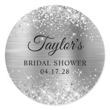 Glittery Silver Foil Bridal Shower Classic Round Sticker