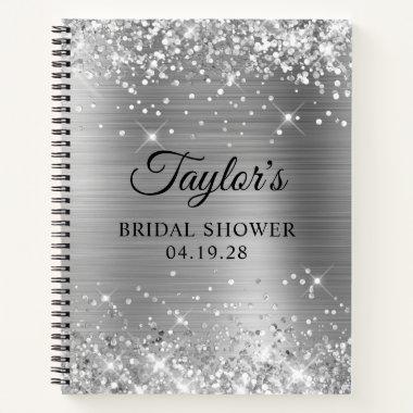 Glittery Silver Foil Bridal Shower Guest Notebook