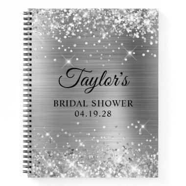 Glittery Silver Foil Bridal Shower Guest Notebook