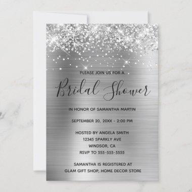 Glittery Silver Foil Bridal Shower Invitations