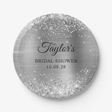 Glittery Silver Foil Bridal Shower Paper Plates