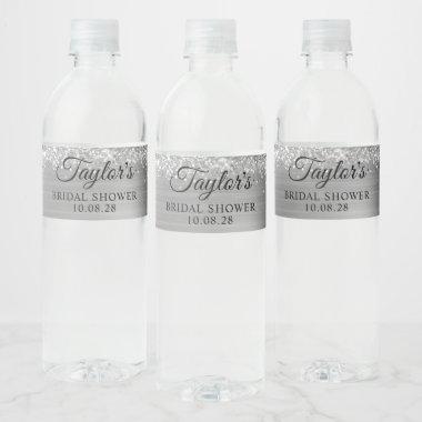 Glittery Silver Foil Bridal Shower Water Bottle Label