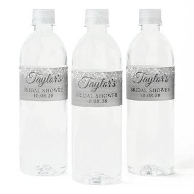 Glittery Silver Foil Bridal Shower Water Bottle Label