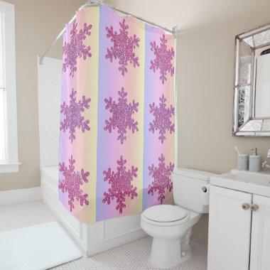 Glittery Snowflake Pattern Pink Purple Ombre Cute Shower Curtain