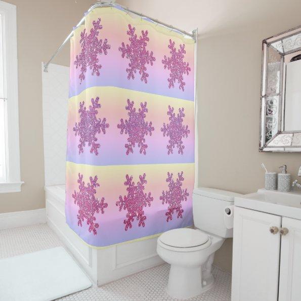 Glittery Snowflake Pattern Pink Purple Ombre Girly Shower Curtain