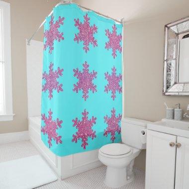 Glittery Snowflakes Pink Purple Turquoise Blue Shower Curtain
