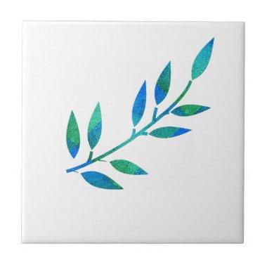 Glittery Teal Blue Leaf Gift Decor Party Favor Ceramic Tile