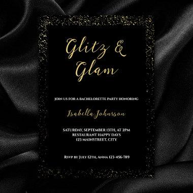 Glitz & Glam Black Glitter Bachelorette Party Invitations