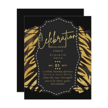 Glitzy Black Gold Bridal Shower Theme Invitations