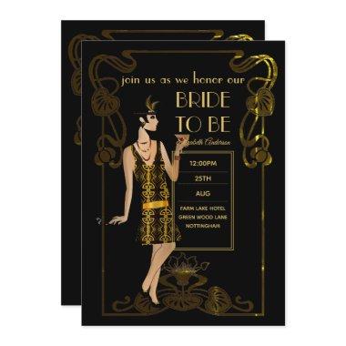 Glitzy Black Gold Bridal Shower Theme Invitations