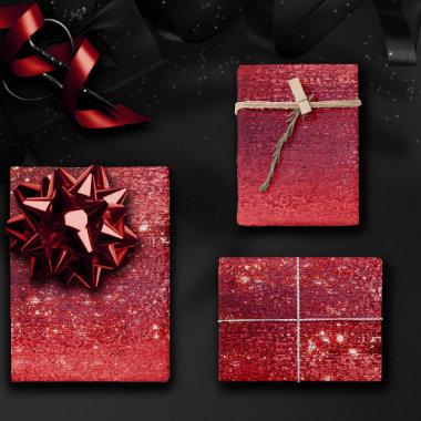 Glitzy Foil | Henna Crimson Red Faux Glitter Shine Wrapping Paper Sheets