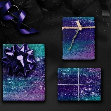Glitzy Foil | Holographic Iridescent Dark Ombre Wrapping Paper Sheets
