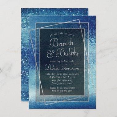Glitzy Foil | Ice Blue Iridescent Champagne Brunch Invitations
