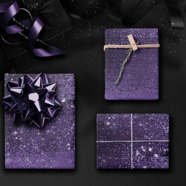 Glitzy Foil | Indigo Midnight Purple Faux Sparkle Wrapping Paper Sheets