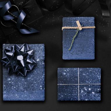 Glitzy Foil | Navy Blue Dark Faux Glitter Sparkle Wrapping Paper Sheets