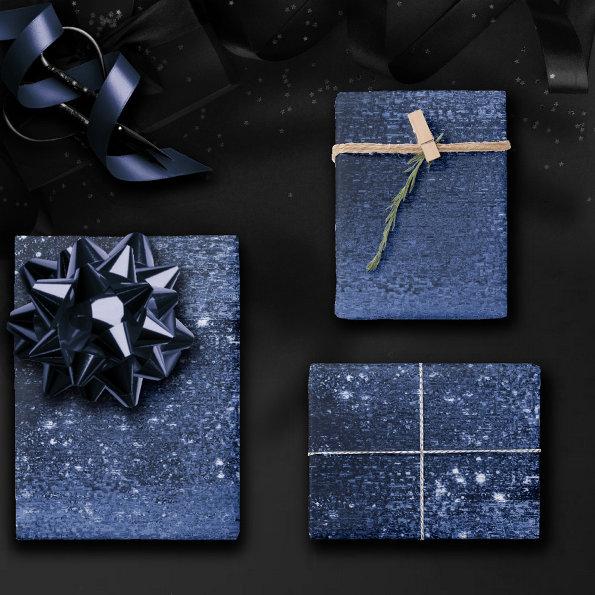 Glitzy Foil | Navy Blue Dark Faux Glitter Sparkle Wrapping Paper Sheets