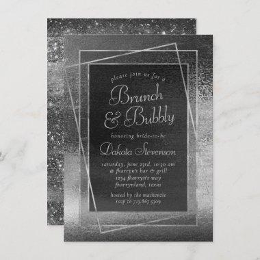 Glitzy Foil | Platinum Silver Faux Chrome Brunch Invitations