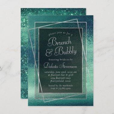 Glitzy Foil | Seafoam Green Aqua Champagne Brunch Invitations