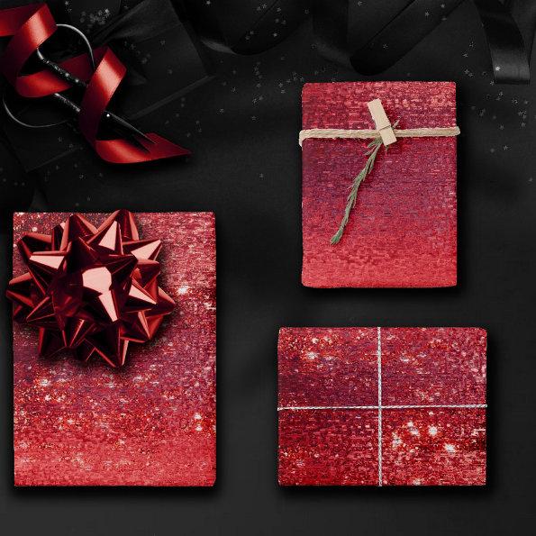 Glitzy Minimalist | Crimson Red Metallic Glitter Wrapping Paper Sheets