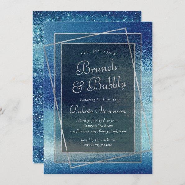 Glitzy Minimalist | Iridescent Blue Bridal Brunch Invitations