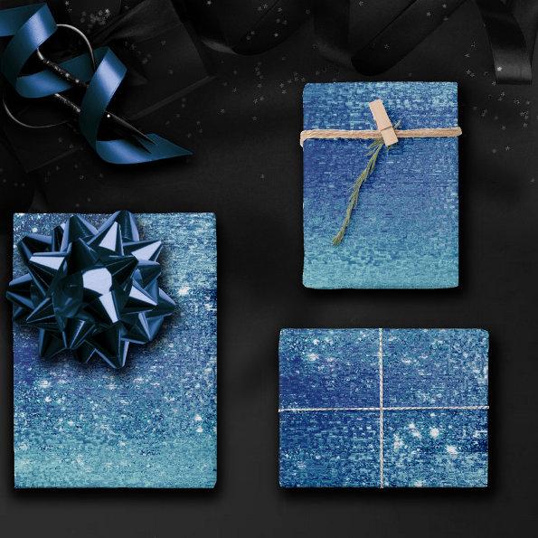 Glitzy Minimalist | Iridescent Blue Shimmer Wrapping Paper Sheets