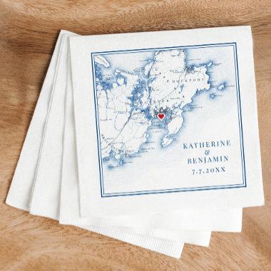 Gloucester Massachusetts Map Navy Elegant Wedding Napkins