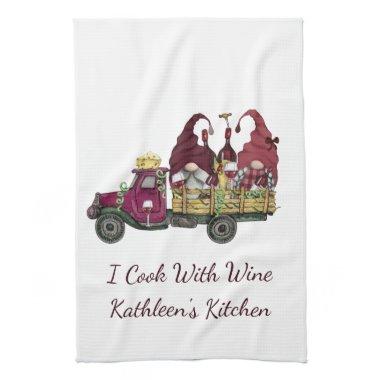 Gnomes in Wine Truck I Cook With Wine Kitchen Towel