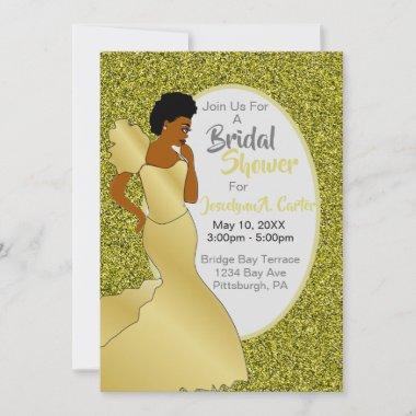 Gold African American Bridal Shower  Invitations