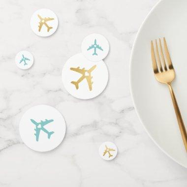 Gold Airplane Heart Wanderlust Travel Theme Confetti