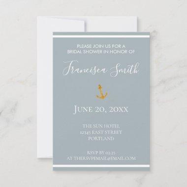 Gold Anchor Gray Nautical Bridal Shower Invitations